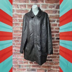 Yuan Creations Vintage Leather Jacket | Men’s Size 40 | Black Mid-Length Coat